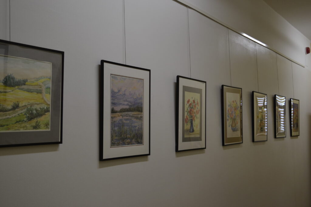 obrazy wiszące na ścianie w galerii