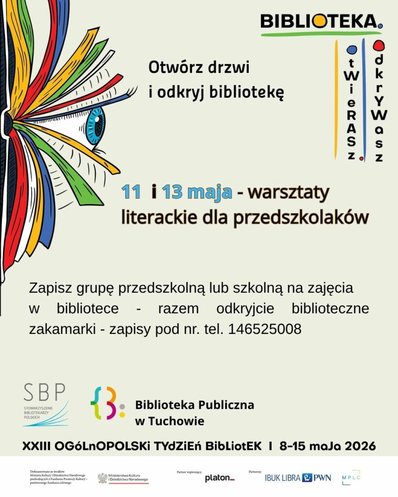 plakat z informacją tekstową zaproszenie na warsztaty literackie