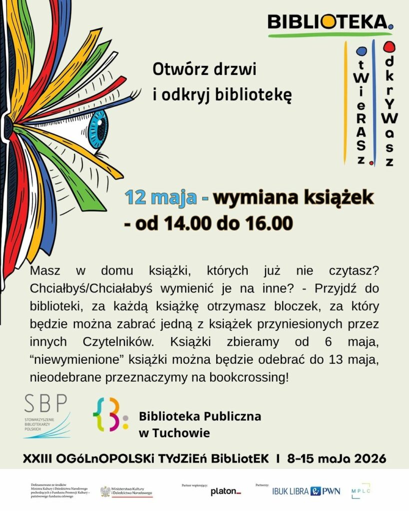plakat z informacją tekstową zaproszenie do wymiany ksiażek