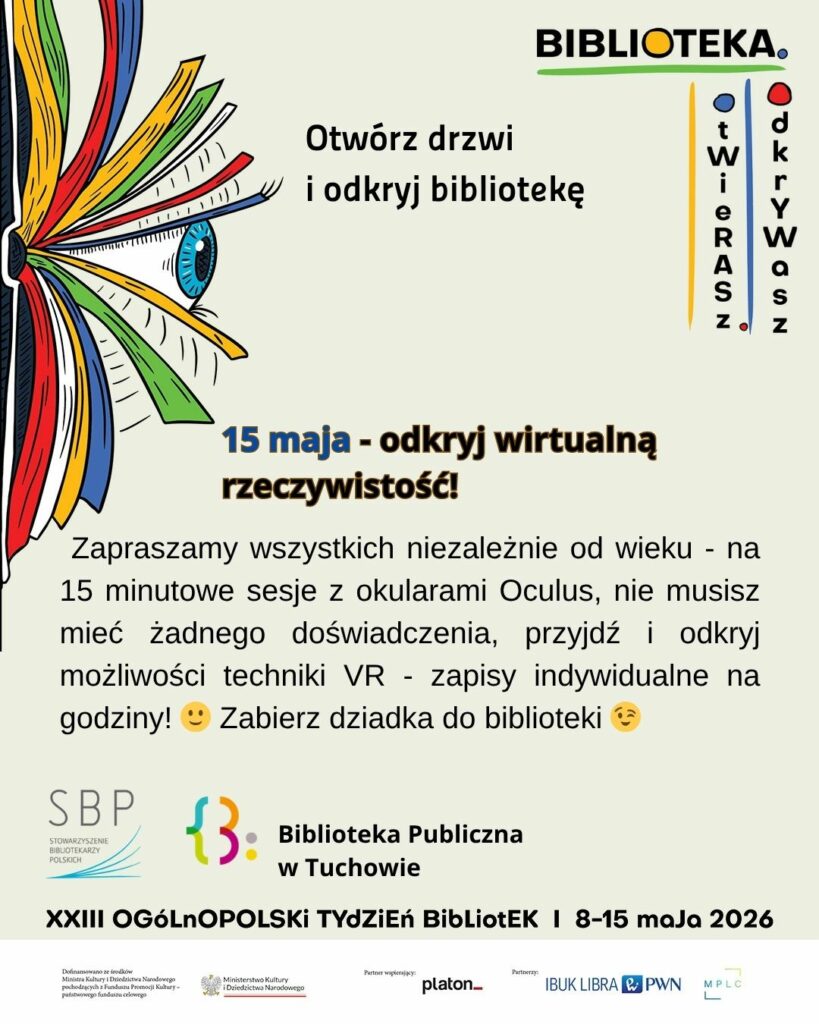 plakat z informacją tekstową zaproszenie na sesje z VR